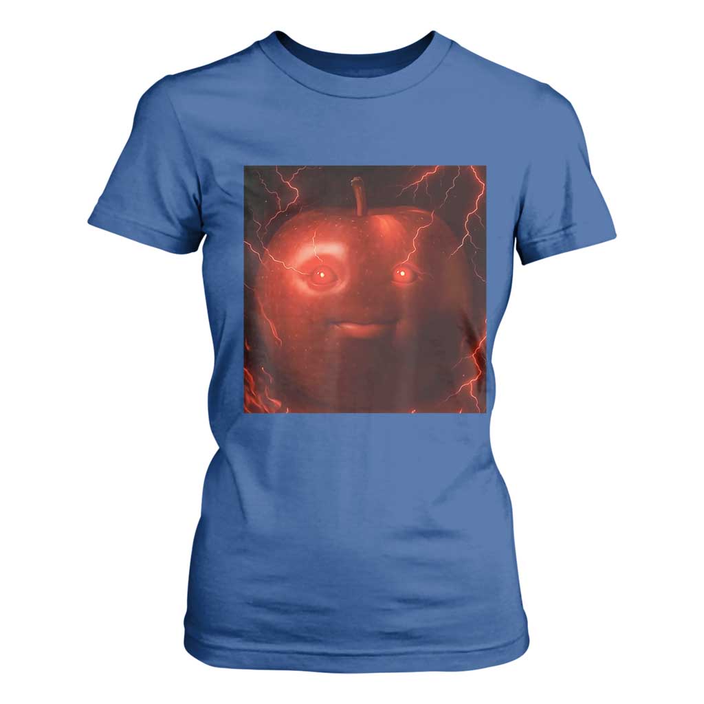 Evil Freaky Apple Meme T Shirt For Women Creepy Dark AI Fruit Face With Glowing Eyes TS02 Royal Blue Print Your Wear