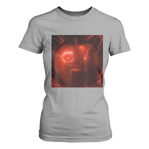 Evil Freaky Apple Meme T Shirt For Women Creepy Dark AI Fruit Face With Glowing Eyes TS02 Sport Gray Print Your Wear