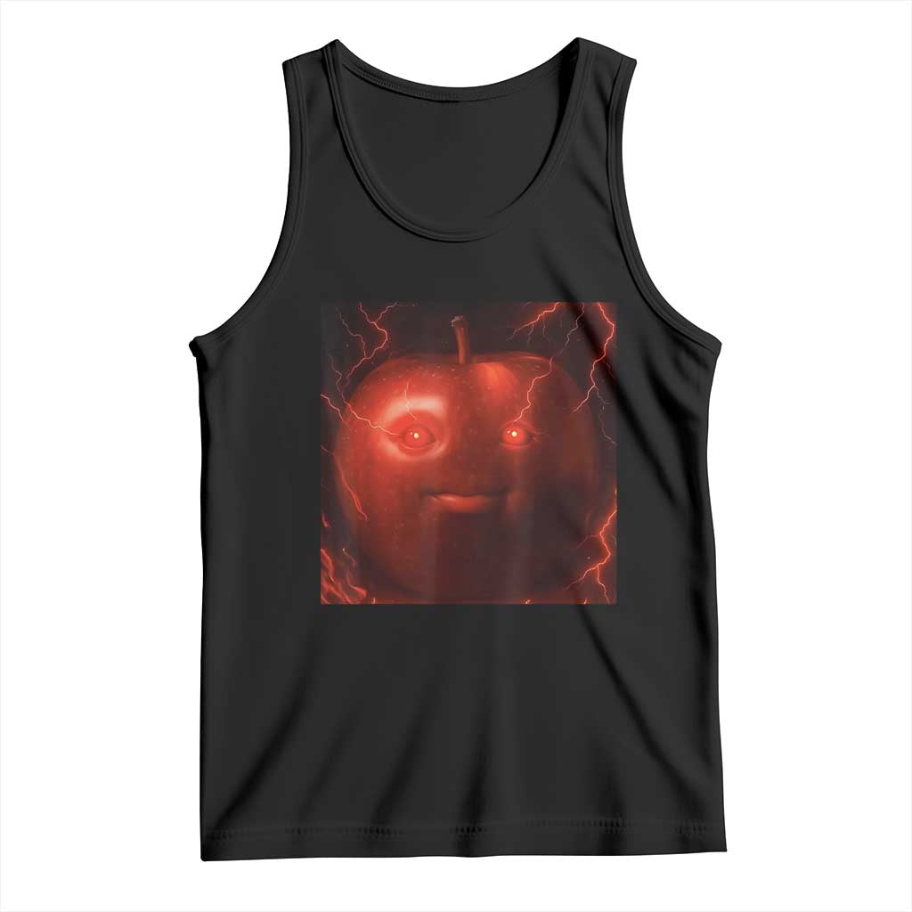 Evil Freaky Apple Meme Tank Top Creepy Dark AI Fruit Face With Glowing Eyes TS02 Black Print Your Wear