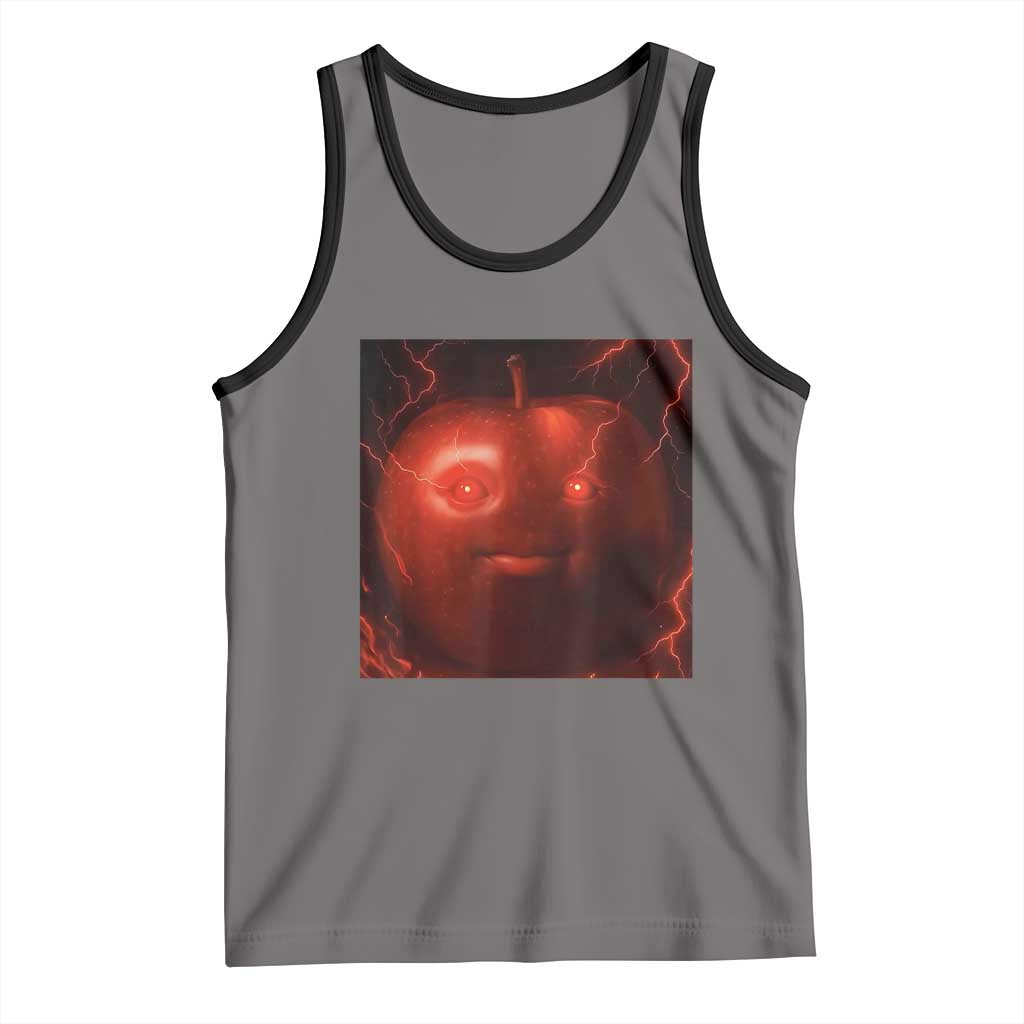 Evil Freaky Apple Meme Tank Top Creepy Dark AI Fruit Face With Glowing Eyes TS02 Deep Heather Black Print Your Wear