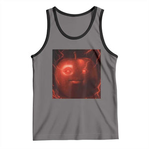 Evil Freaky Apple Meme Tank Top Creepy Dark AI Fruit Face With Glowing Eyes TS02 Deep Heather Black Print Your Wear