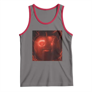 Evil Freaky Apple Meme Tank Top Creepy Dark AI Fruit Face With Glowing Eyes TS02 Deep Heather Red Print Your Wear