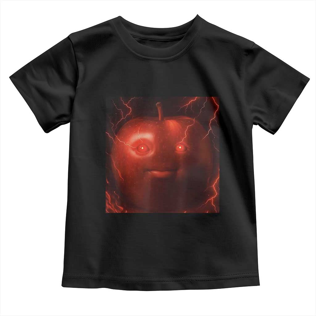 Evil Freaky Apple Meme Toddler T Shirt Creepy Dark AI Fruit Face With Glowing Eyes TS02 Black Print Your Wear