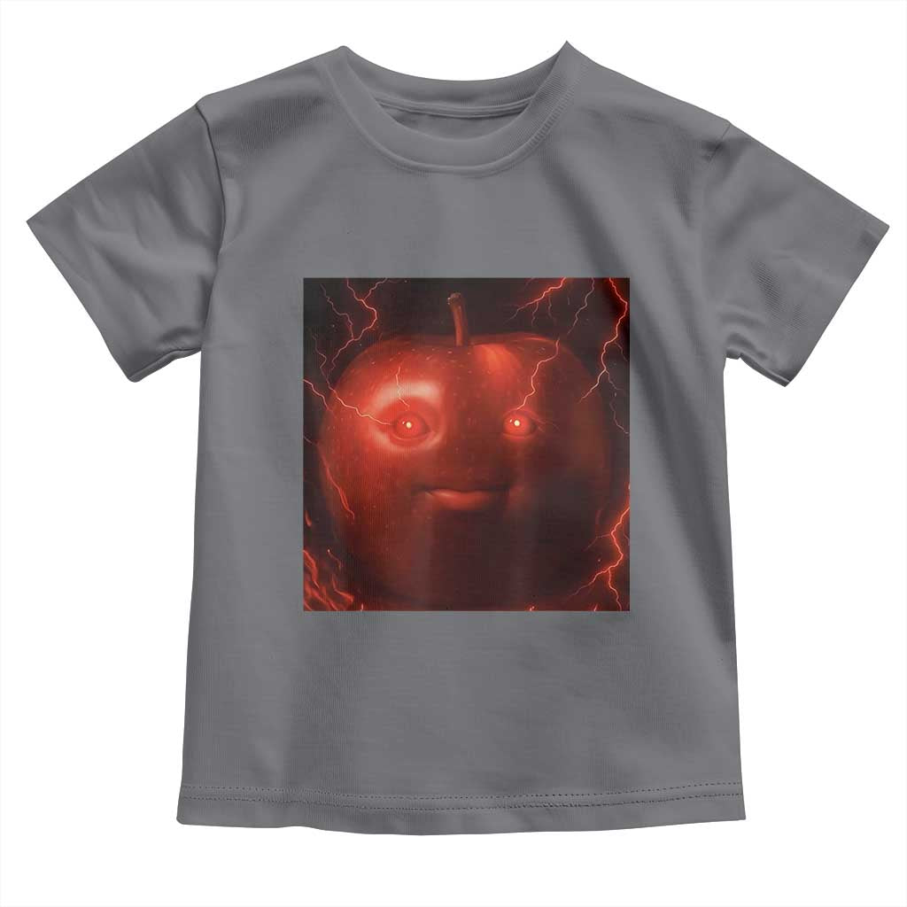 Evil Freaky Apple Meme Toddler T Shirt Creepy Dark AI Fruit Face With Glowing Eyes TS02 Charcoal Print Your Wear