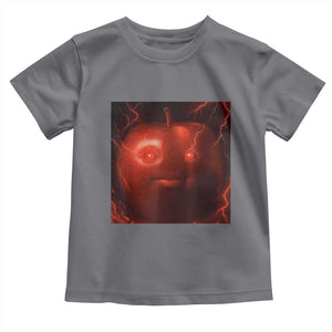 Evil Freaky Apple Meme Toddler T Shirt Creepy Dark AI Fruit Face With Glowing Eyes TS02 Charcoal Print Your Wear