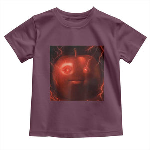Evil Freaky Apple Meme Toddler T Shirt Creepy Dark AI Fruit Face With Glowing Eyes TS02 Maroon Print Your Wear