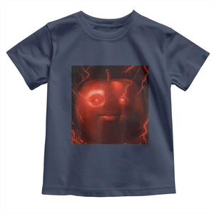 Evil Freaky Apple Meme Toddler T Shirt Creepy Dark AI Fruit Face With Glowing Eyes TS02 Navy Print Your Wear