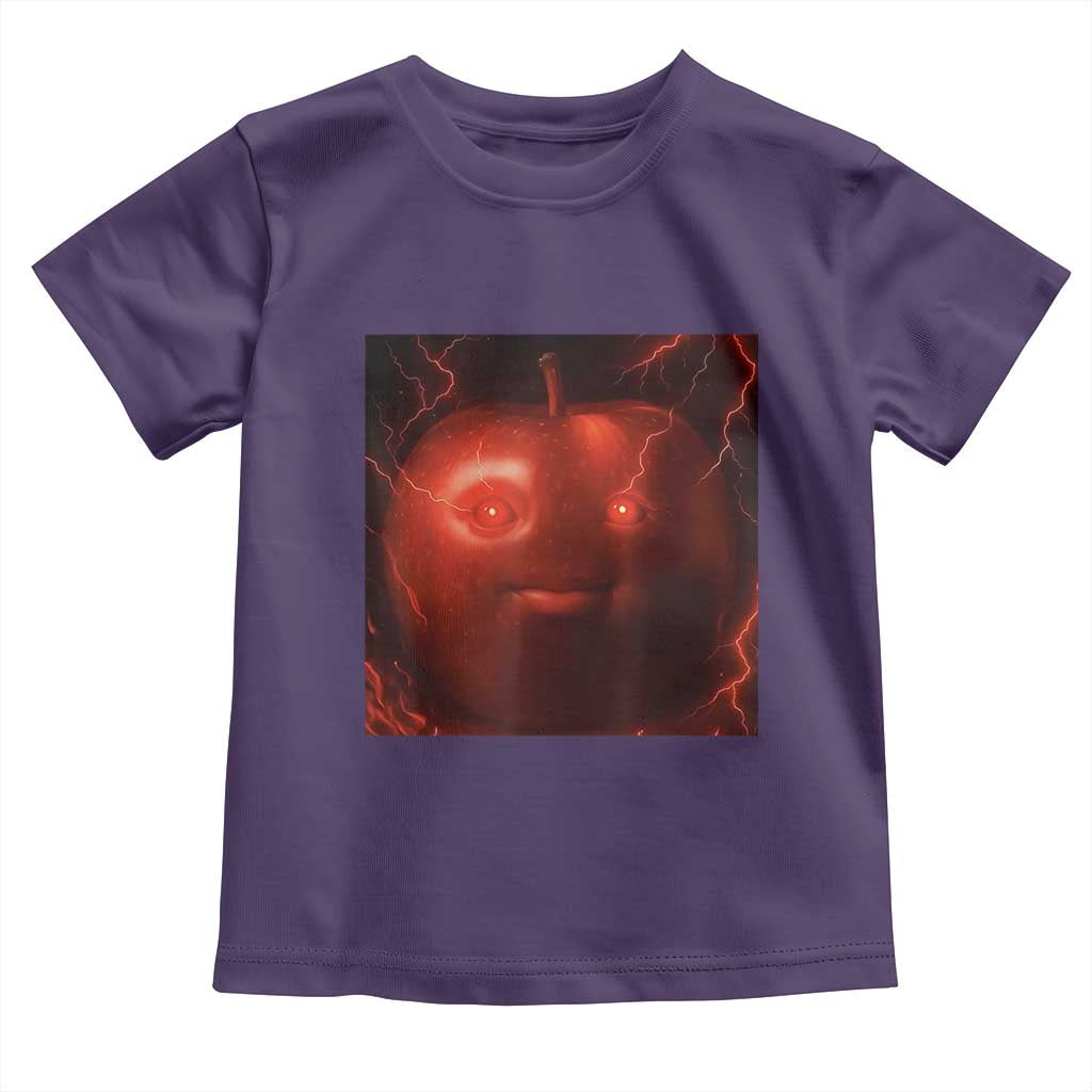 Evil Freaky Apple Meme Toddler T Shirt Creepy Dark AI Fruit Face With Glowing Eyes TS02 Purple Print Your Wear