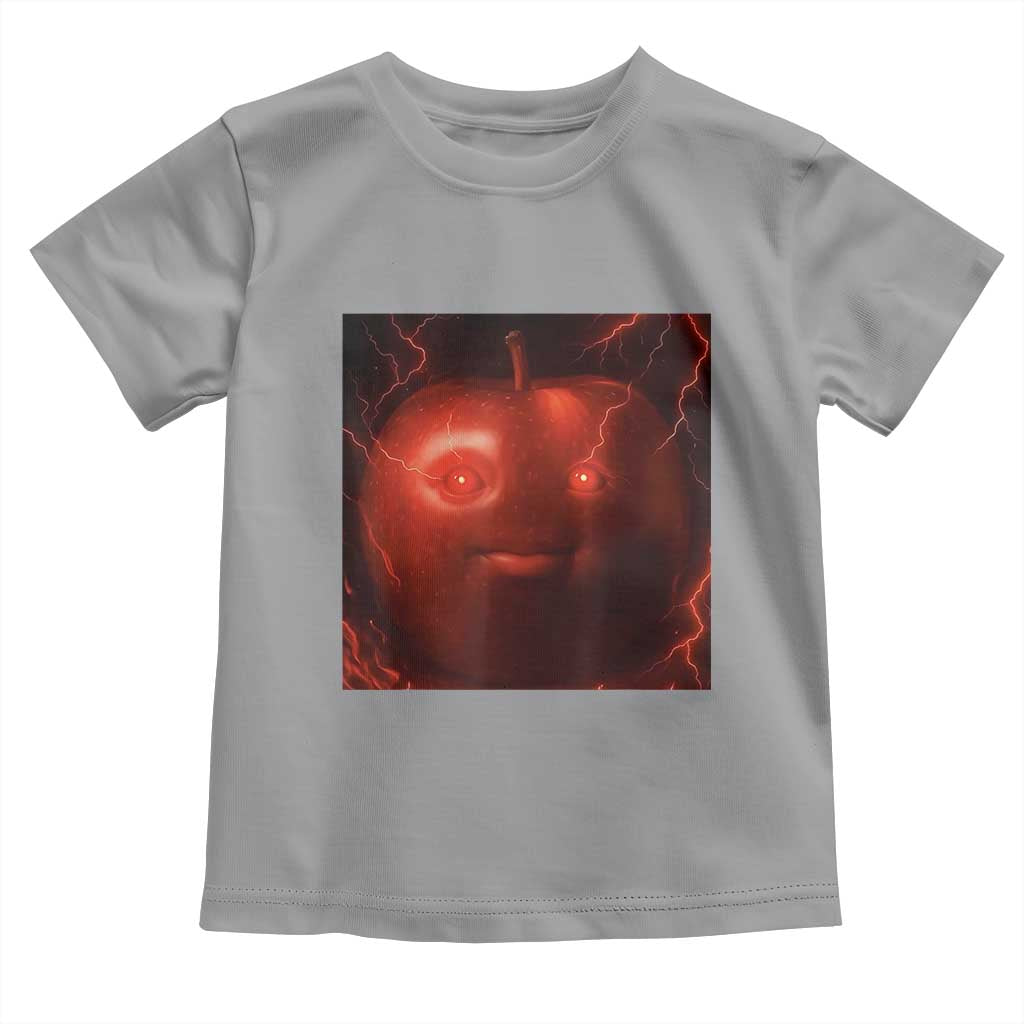 Evil Freaky Apple Meme Toddler T Shirt Creepy Dark AI Fruit Face With Glowing Eyes TS02 Sport Gray Print Your Wear
