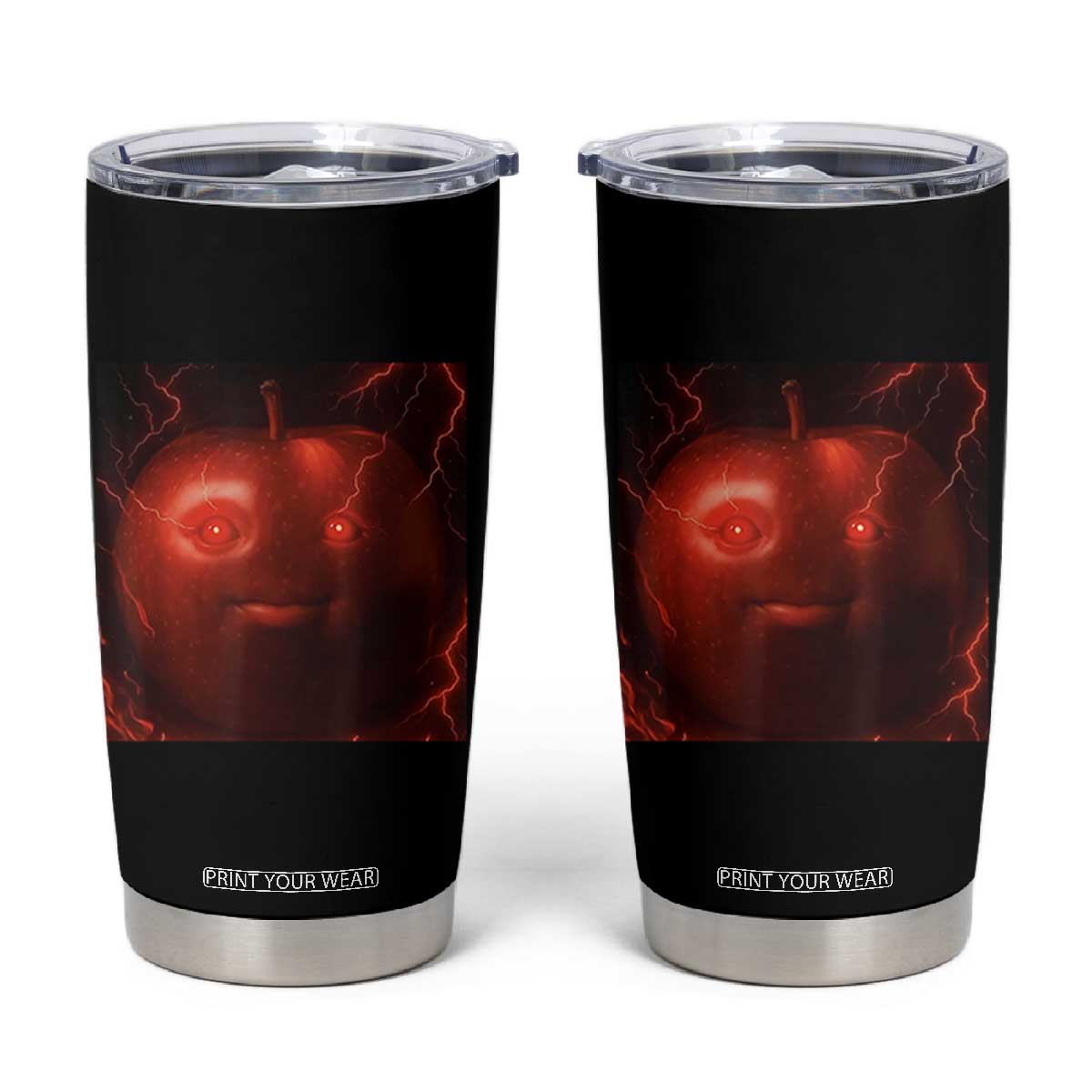 Evil Freaky Apple Meme Tumbler Cup Creepy Dark AI Fruit Face With Glowing Eyes TS02 Black Print Your Wear
