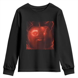 Evil Freaky Apple Meme Youth Sweatshirt Creepy Dark AI Fruit Face With Glowing Eyes TS02 Black Print Your Wear
