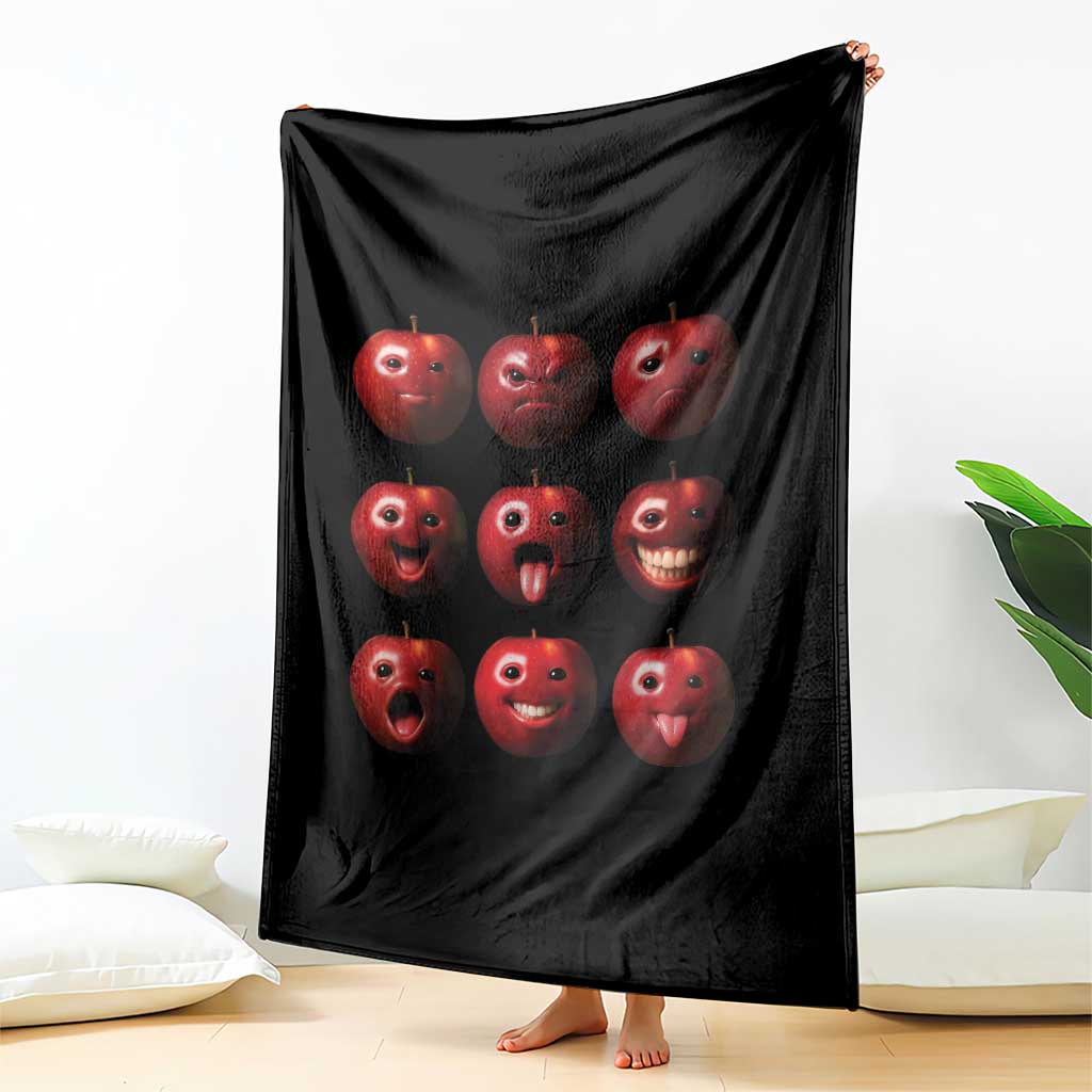 Funny Freaky Apple Faces Meme Graphic Throw Blanket Surreal Weird AI Fruit Emotions TS02 Print Your Wear