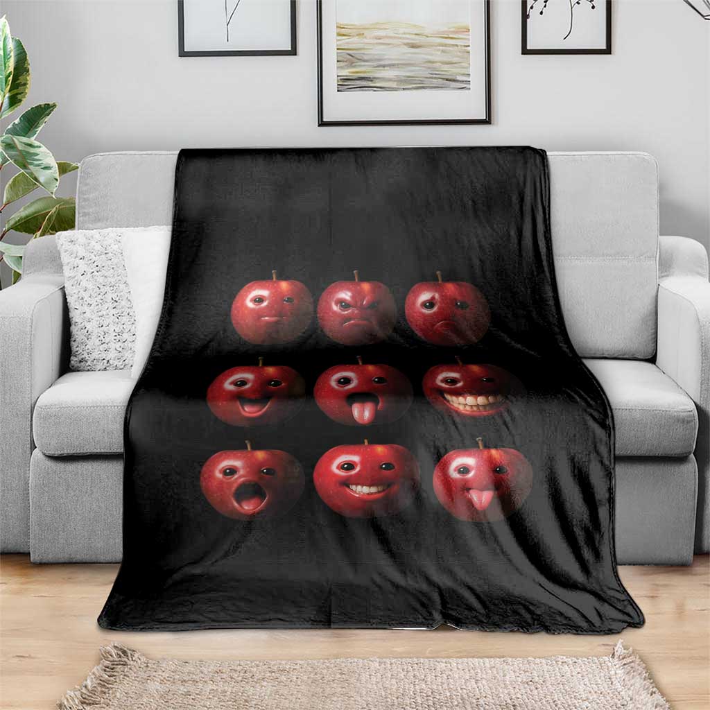 Funny Freaky Apple Faces Meme Graphic Throw Blanket Surreal Weird AI Fruit Emotions TS02 Print Your Wear