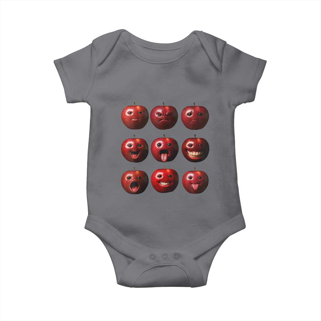 Funny Freaky Apple Faces Meme Graphic Baby Onesie Surreal Weird AI Fruit Emotions TS02 Charcoal Print Your Wear
