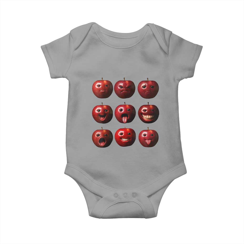 Funny Freaky Apple Faces Meme Graphic Baby Onesie Surreal Weird AI Fruit Emotions TS02 Sport Gray Print Your Wear