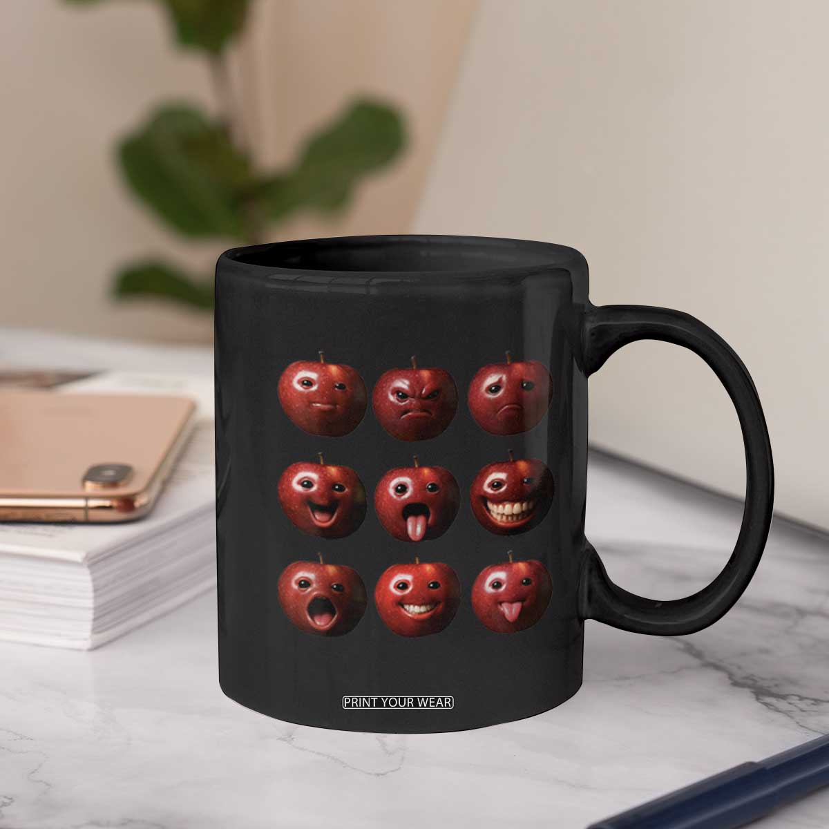 Funny Freaky Apple Faces Meme Graphic Coffee Mug Surreal Weird AI Fruit Emotions TS02 Print Your Wear