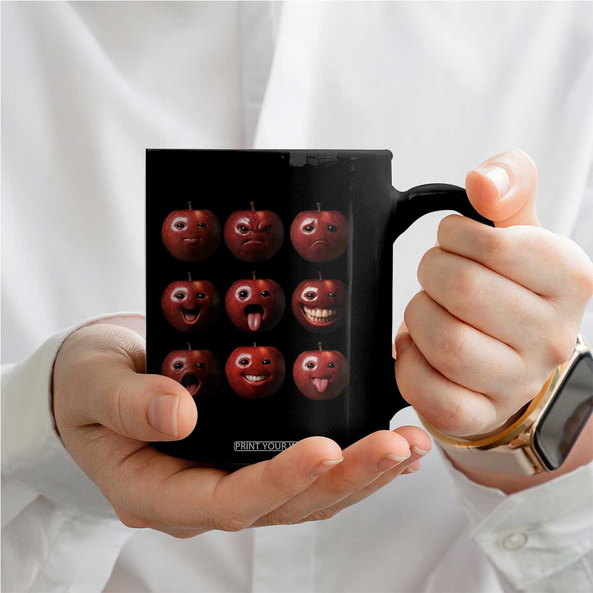 Funny Freaky Apple Faces Meme Graphic Coffee Mug Surreal Weird AI Fruit Emotions TS02 Print Your Wear