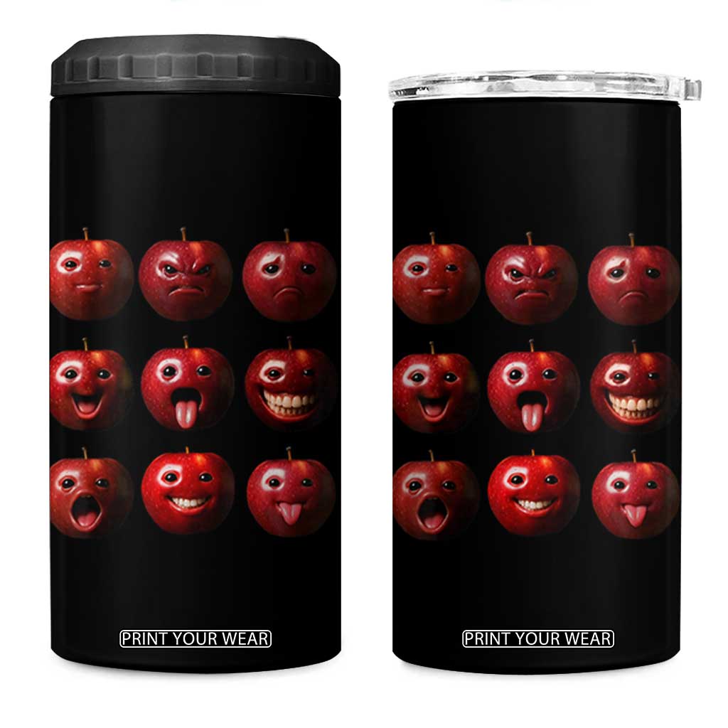 Funny Freaky Apple Faces Meme Graphic 4 in 1 Can Cooler Tumbler Surreal Weird AI Fruit Emotions TS02 One Size: 16 oz Black Print Your Wear