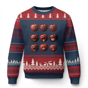 Funny Freaky Apple Faces Meme Graphic Ugly Christmas Sweater Surreal Weird AI Fruit Emotions TS02 Navy Red Print Your Wear