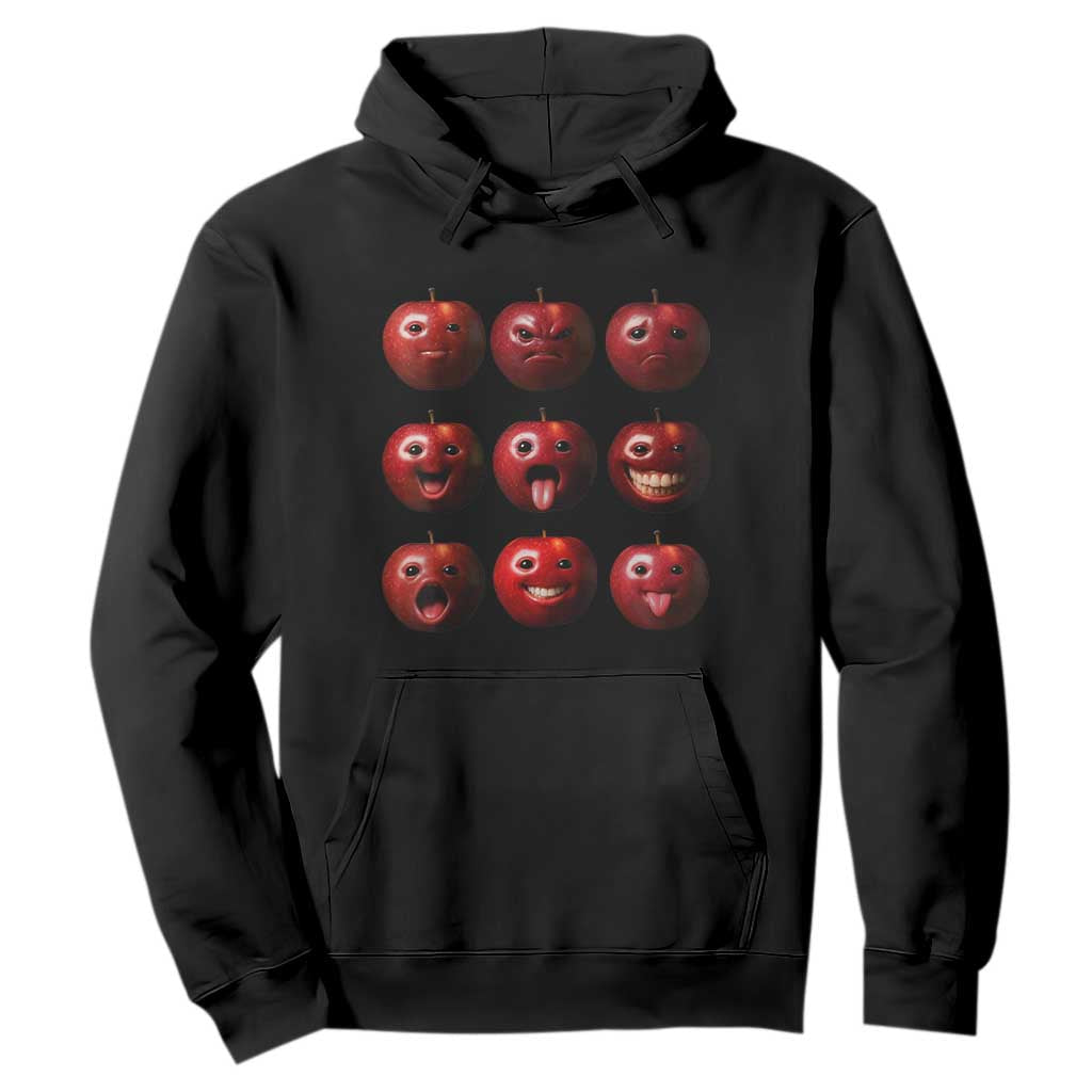 Funny Freaky Apple Faces Meme Graphic Hoodie Surreal Weird AI Fruit Emotions TS02 Black Print Your Wear