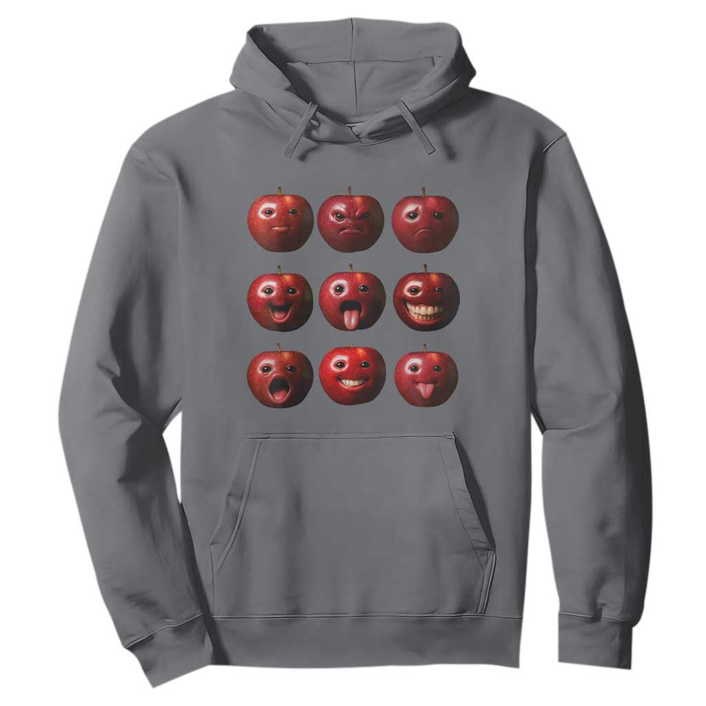 Funny Freaky Apple Faces Meme Graphic Hoodie Surreal Weird AI Fruit Emotions TS02 Charcoal Print Your Wear