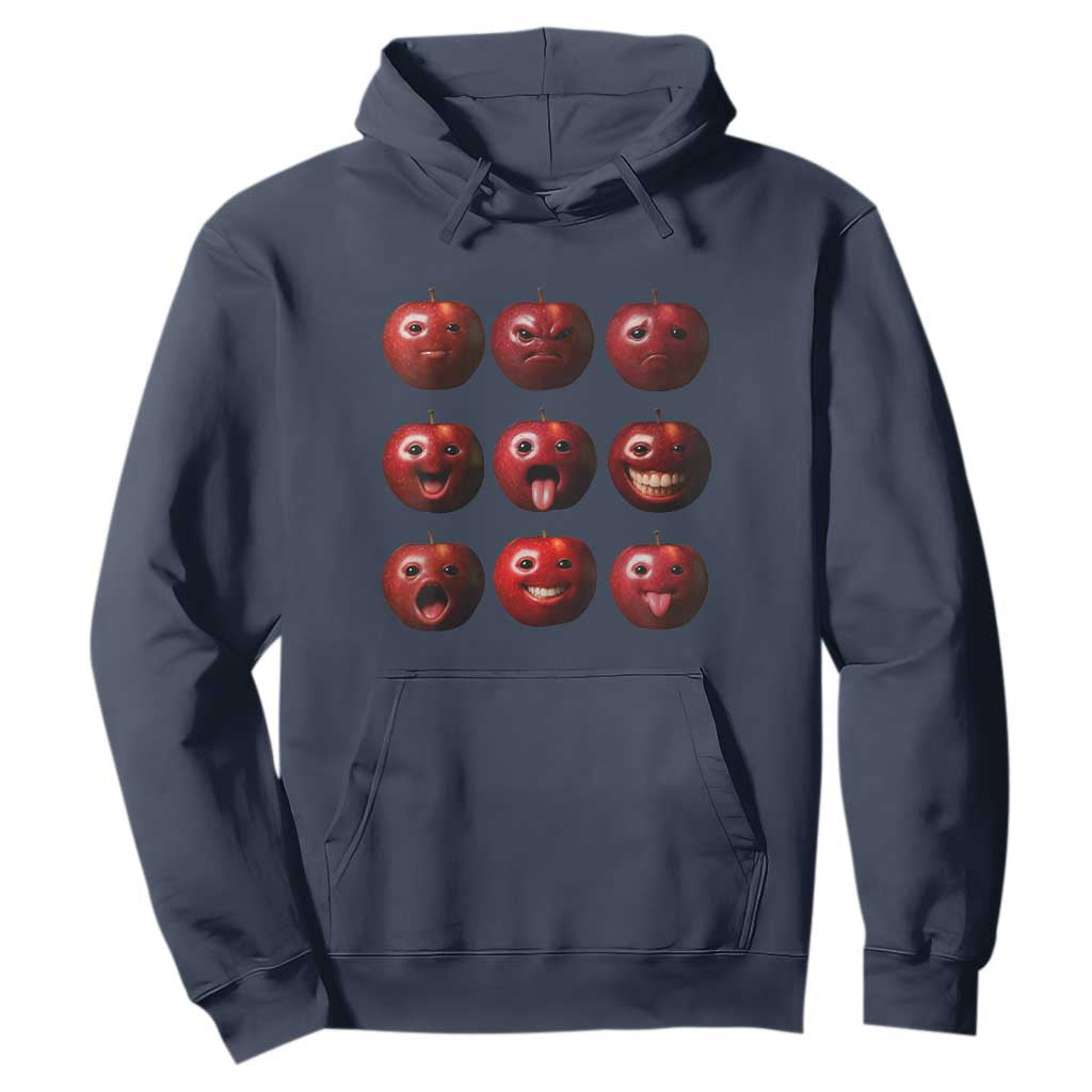 Funny Freaky Apple Faces Meme Graphic Hoodie Surreal Weird AI Fruit Emotions TS02 Navy Print Your Wear