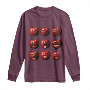 Funny Freaky Apple Faces Meme Graphic Long Sleeve Shirt Surreal Weird AI Fruit Emotions TS02 Maroon Print Your Wear
