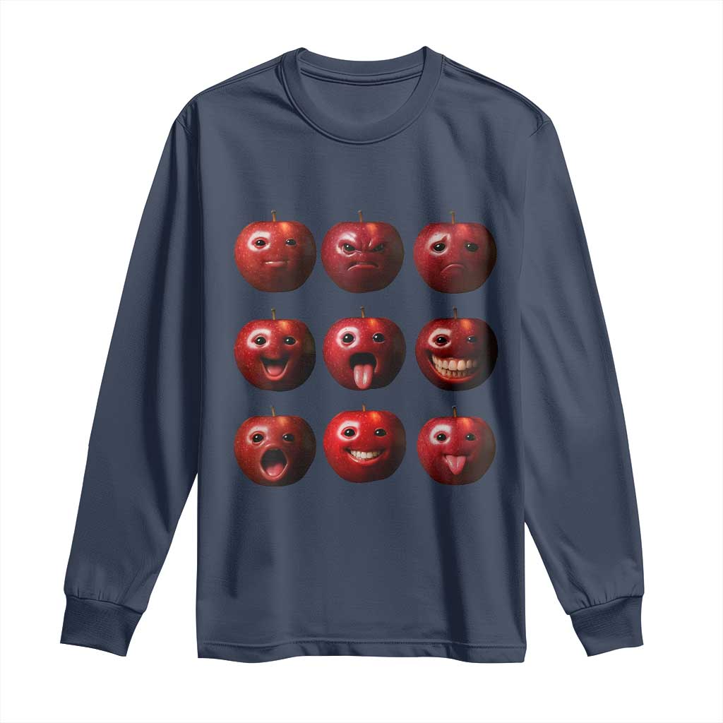 Funny Freaky Apple Faces Meme Graphic Long Sleeve Shirt Surreal Weird AI Fruit Emotions TS02 Navy Print Your Wear
