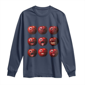 Funny Freaky Apple Faces Meme Graphic Long Sleeve Shirt Surreal Weird AI Fruit Emotions TS02 Navy Print Your Wear