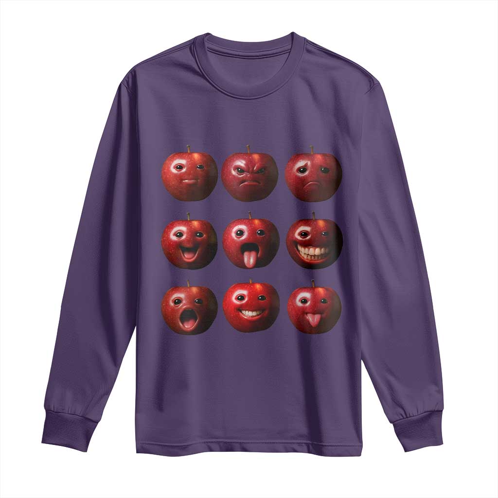 Funny Freaky Apple Faces Meme Graphic Long Sleeve Shirt Surreal Weird AI Fruit Emotions TS02 Purple Print Your Wear