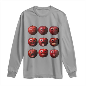 Funny Freaky Apple Faces Meme Graphic Long Sleeve Shirt Surreal Weird AI Fruit Emotions TS02 Sport Gray Print Your Wear