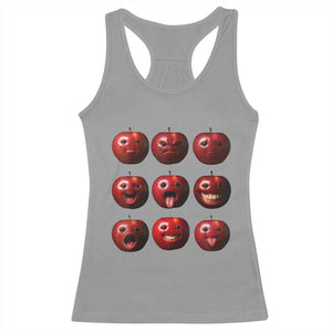 Funny Freaky Apple Faces Meme Graphic Racerback Tank Top Surreal Weird AI Fruit Emotions TS02 Sport Gray Print Your Wear