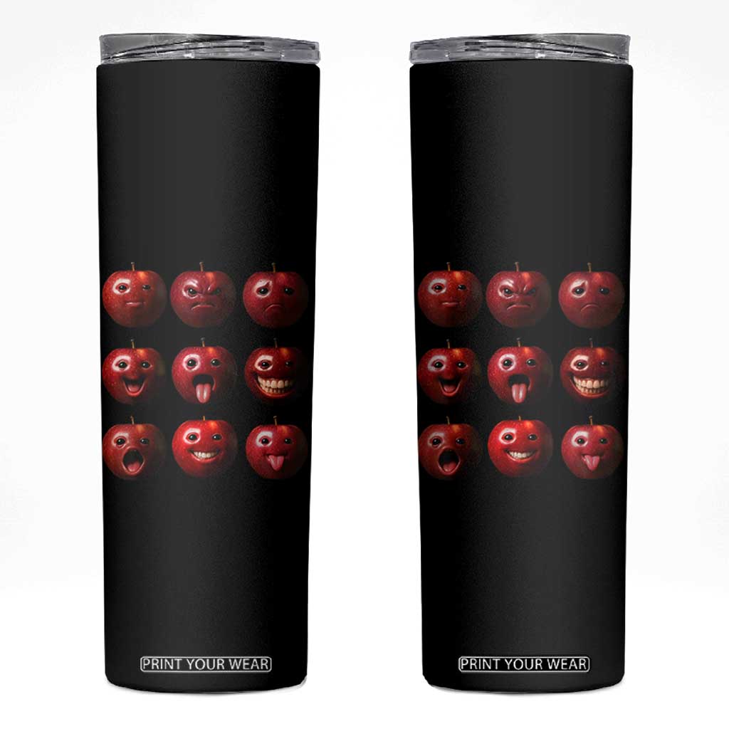 Funny Freaky Apple Faces Meme Graphic Skinny Tumbler Surreal Weird AI Fruit Emotions TS02 Black Print Your Wear
