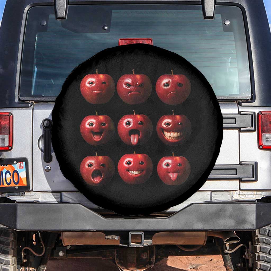 Funny Freaky Apple Faces Meme Graphic Spare Tire Cover Surreal Weird AI Fruit Emotions TS02 No hole Black Print Your Wear