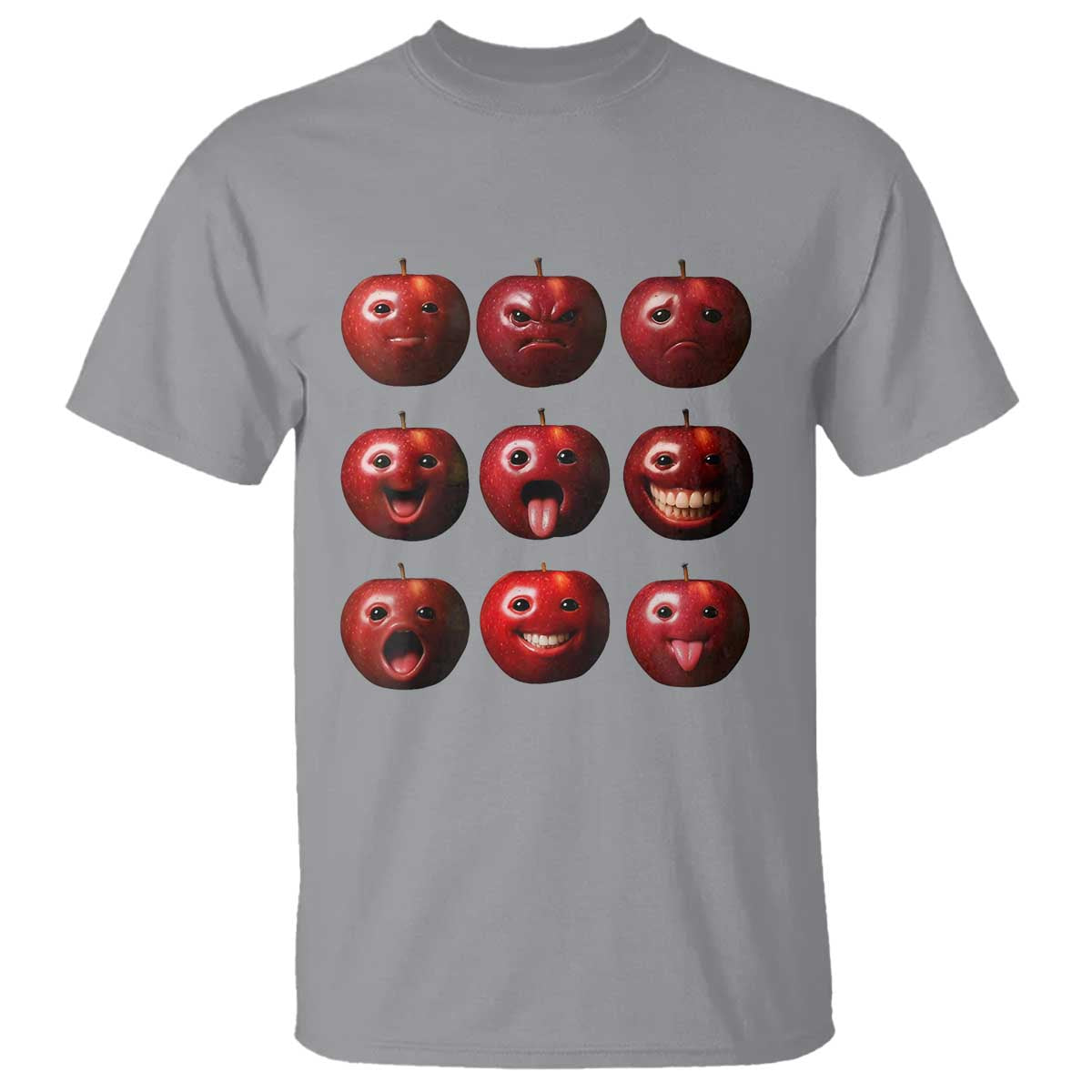 Funny Freaky Apple Faces Meme Graphic T Shirt Surreal Weird AI Fruit Emotions TS02 Sport Gray Print Your Wear