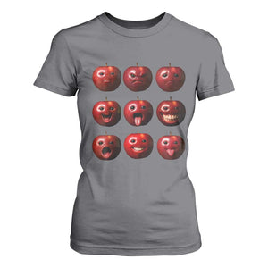 Funny Freaky Apple Faces Meme Graphic T Shirt For Women Surreal Weird AI Fruit Emotions TS02 Charcoal Print Your Wear