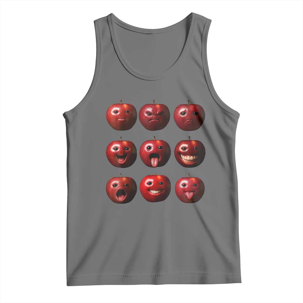 Funny Freaky Apple Faces Meme Graphic Tank Top Surreal Weird AI Fruit Emotions TS02 Black Heather Print Your Wear