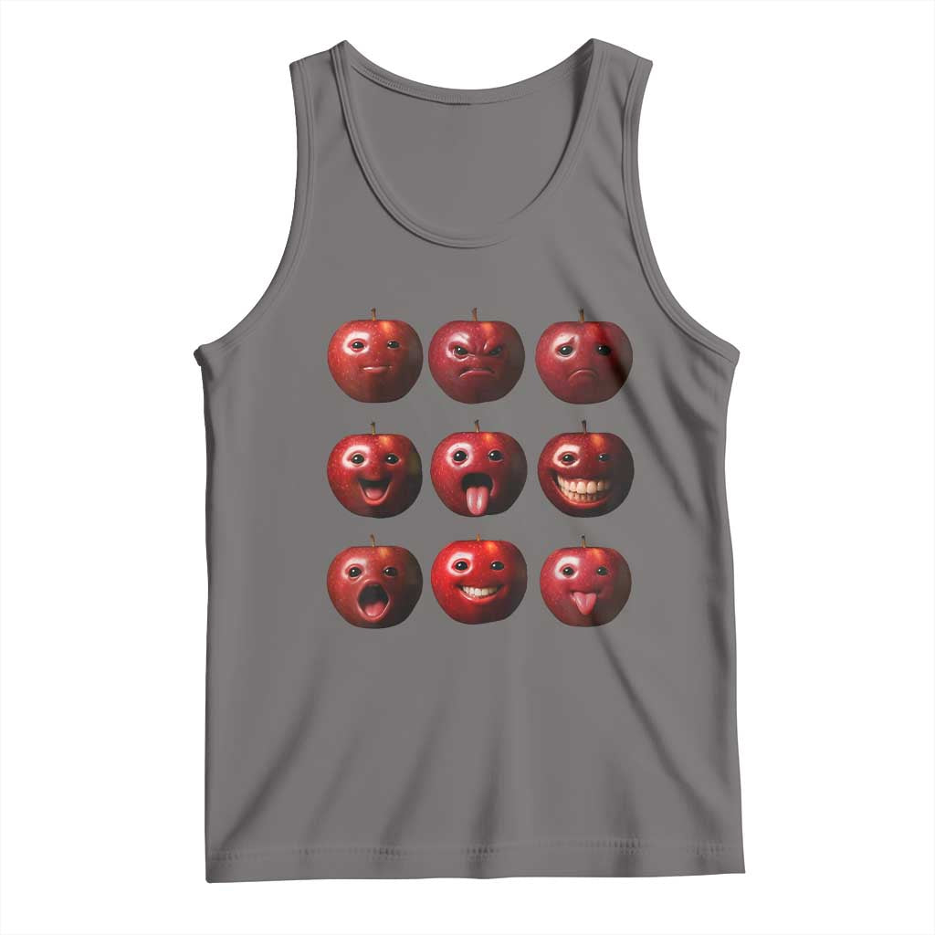 Funny Freaky Apple Faces Meme Graphic Tank Top Surreal Weird AI Fruit Emotions TS02 Deep Heather Print Your Wear