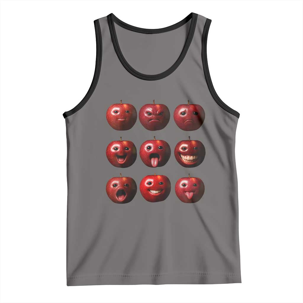 Funny Freaky Apple Faces Meme Graphic Tank Top Surreal Weird AI Fruit Emotions TS02 Deep Heather Black Print Your Wear