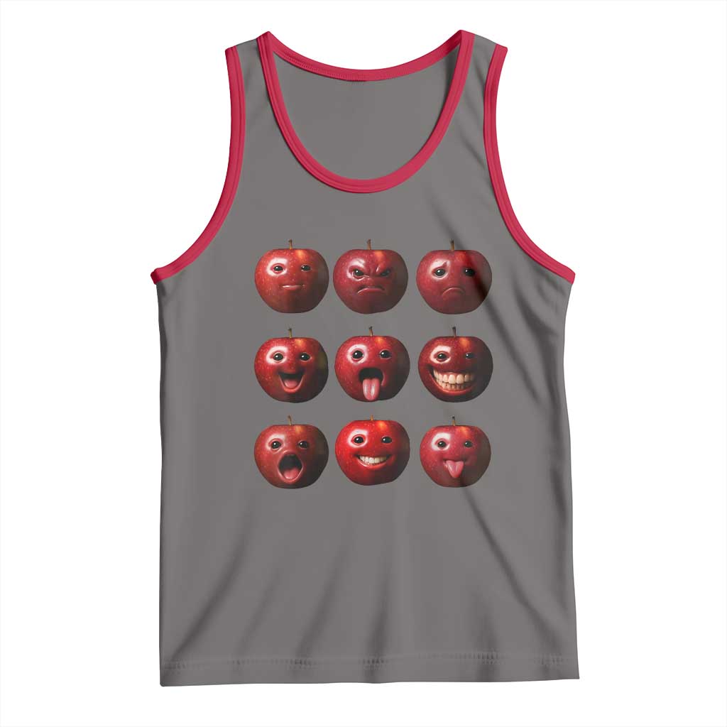 Funny Freaky Apple Faces Meme Graphic Tank Top Surreal Weird AI Fruit Emotions TS02 Deep Heather Red Print Your Wear