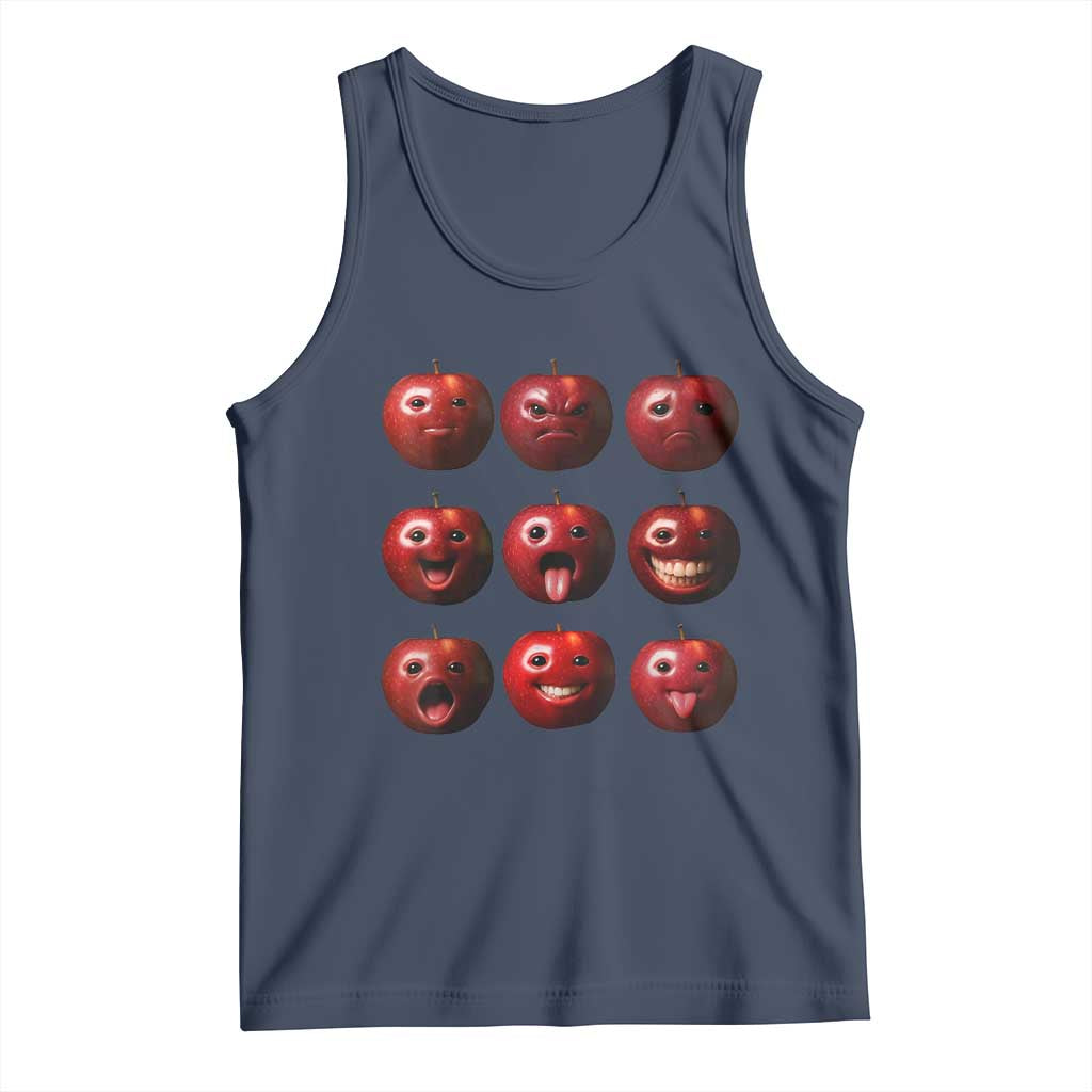 Funny Freaky Apple Faces Meme Graphic Tank Top Surreal Weird AI Fruit Emotions TS02 Navy Print Your Wear