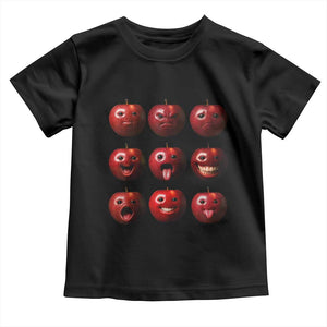 Funny Freaky Apple Faces Meme Graphic Toddler T Shirt Surreal Weird AI Fruit Emotions TS02 Black Print Your Wear