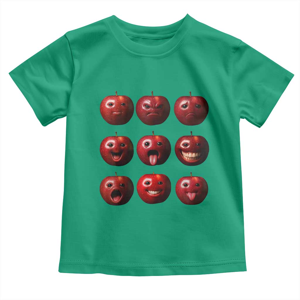 Funny Freaky Apple Faces Meme Graphic Toddler T Shirt Surreal Weird AI Fruit Emotions TS02 Irish Green Print Your Wear