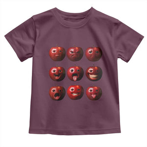 Funny Freaky Apple Faces Meme Graphic Toddler T Shirt Surreal Weird AI Fruit Emotions TS02 Maroon Print Your Wear