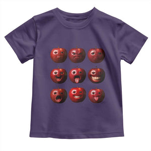 Funny Freaky Apple Faces Meme Graphic Toddler T Shirt Surreal Weird AI Fruit Emotions TS02 Purple Print Your Wear