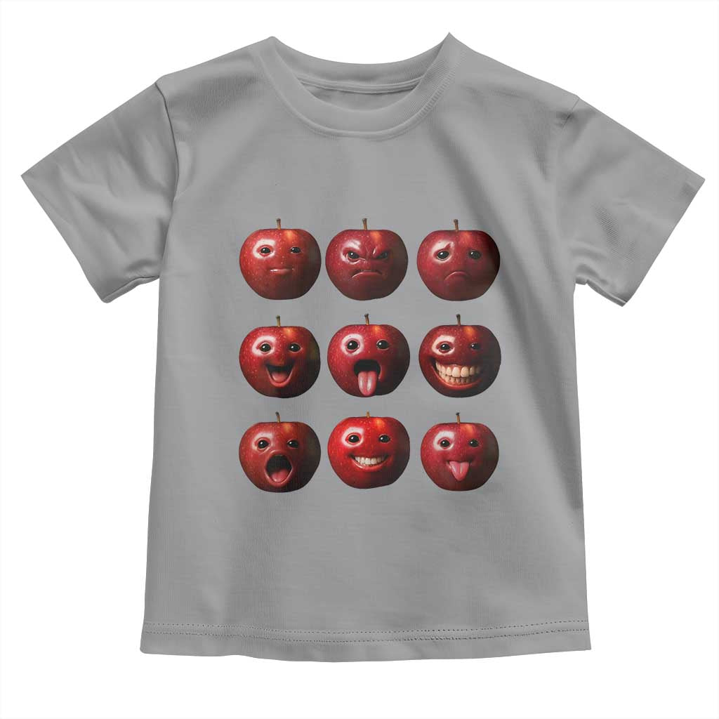 Funny Freaky Apple Faces Meme Graphic Toddler T Shirt Surreal Weird AI Fruit Emotions TS02 Sport Gray Print Your Wear