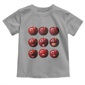 Funny Freaky Apple Faces Meme Graphic Toddler T Shirt Surreal Weird AI Fruit Emotions TS02 Sport Gray Print Your Wear