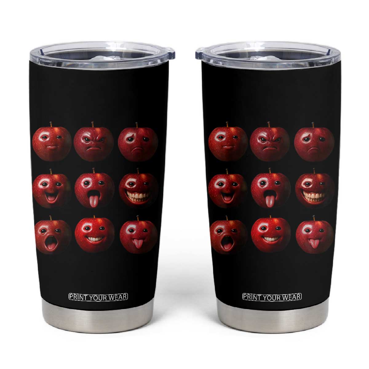 Funny Freaky Apple Faces Meme Graphic Tumbler Cup Surreal Weird AI Fruit Emotions TS02 Black Print Your Wear