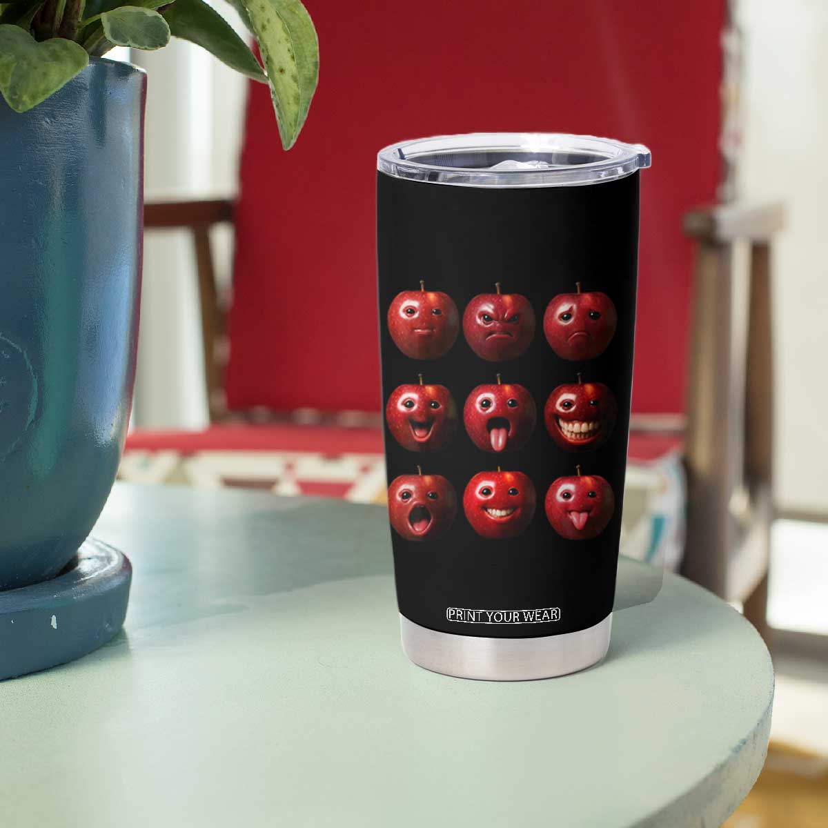 Funny Freaky Apple Faces Meme Graphic Tumbler Cup Surreal Weird AI Fruit Emotions TS02 Print Your Wear