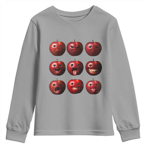 Funny Freaky Apple Faces Meme Graphic Youth Sweatshirt Surreal Weird AI Fruit Emotions TS02 Sport Gray Print Your Wear